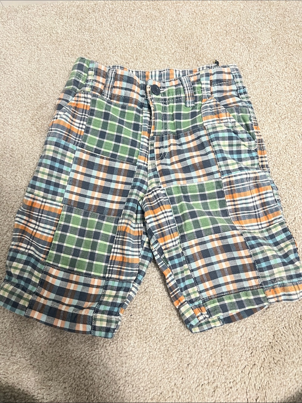 Sonoma Plaid Patchwork Shorts in Green & Orange